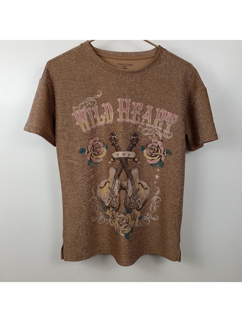 Maurices Wild Heart Glitter Classic Fit Graphic Tee Women's Oversized Brown